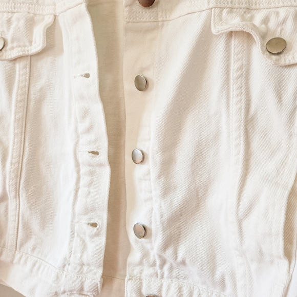 Faux Leather Fringe White Denim Oversized Cropped Boho Summer Festival Jacket - Picture 14 of 16